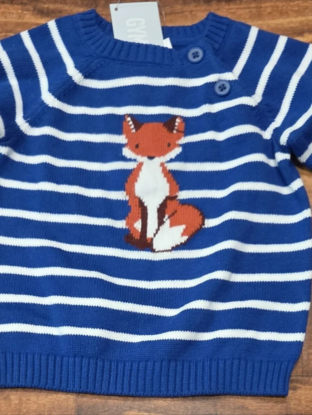 Gymboree NWT 6-12 Months Blue Striped Fox Knit Sweater